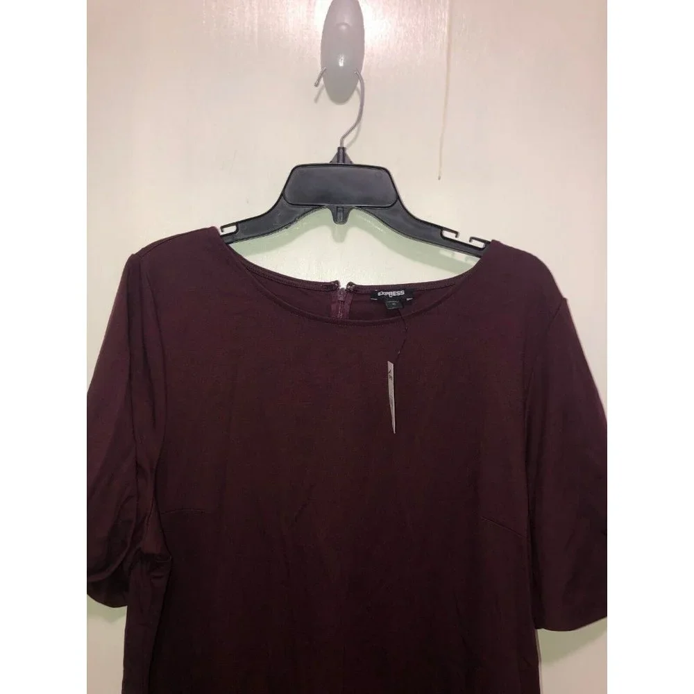 Express Womens XL Soft Shirt Dress Maroon Short Sleeves 37" Long NEW - Picture 2 of 3